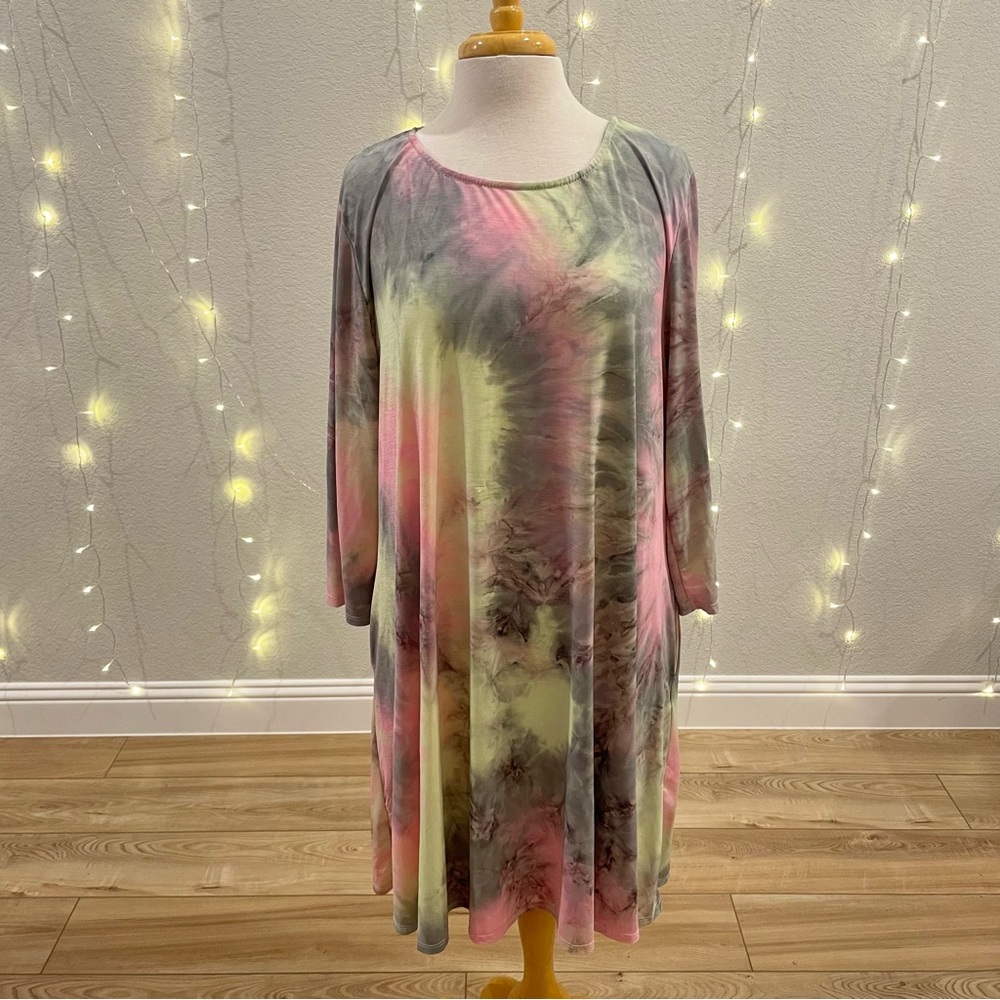 Tie Dye 3/4 Sleeve Length Swing Dress